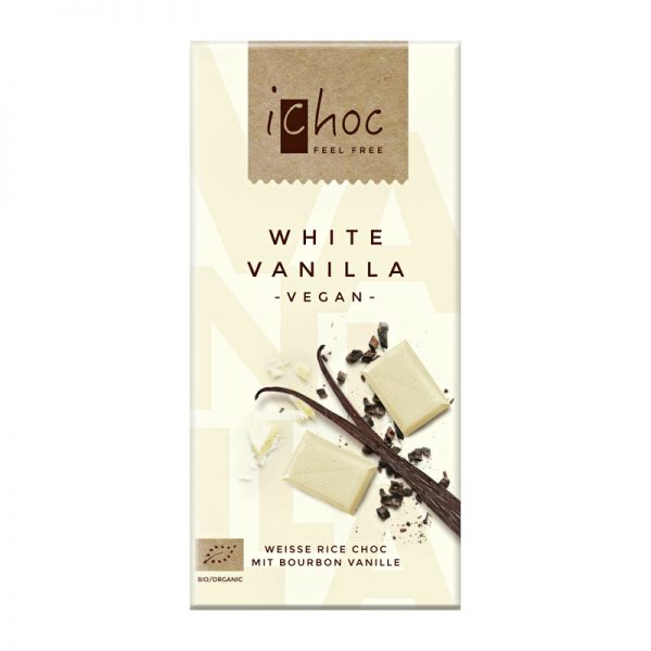 Čokoláda ryžová vegan Biela s vanilkou BIO 80 g iChoc