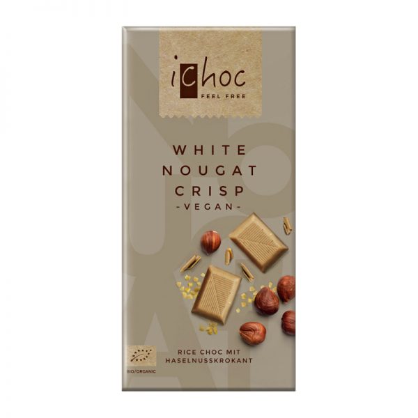 Čokoláda ryžová vegan Biely nugát s orieškami BIO 80 g iChoc