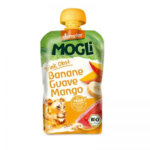 Ovocné pyré Moothie banán, guava, mango BIO Demeter 100g Mogli uzatvárateľný obal