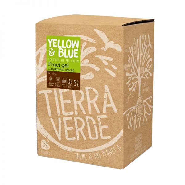 Prací gél z mydlových orechov na vlnu a funkčný textil z merino vlny bax in box 5 L Yellow & Blue - Tierra Verde