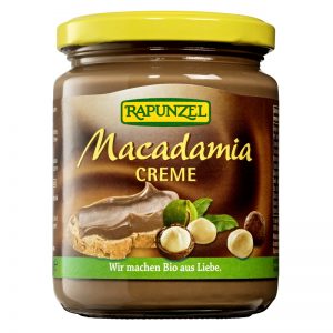 Macadamia sladký makadamový krém BIO 250g Rapunzel sklenený pohár