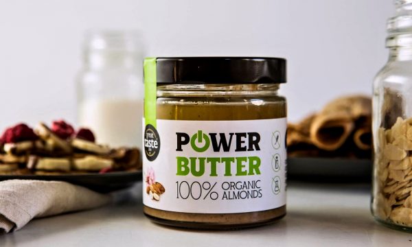 bio Mandľové maslo power butter upgrated 330g powerlogy sklenená fľaša