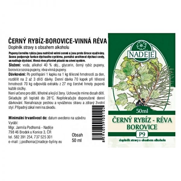 Naděje Čierna ríbezľa - Borovica - Vinič - tinktúra z pupeňov 50 ml